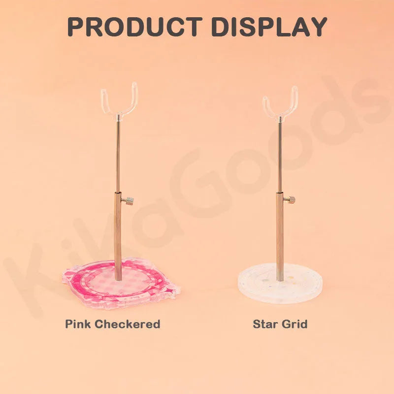 Pattern Series Doll Stand – Pink Checkered & Star Grid